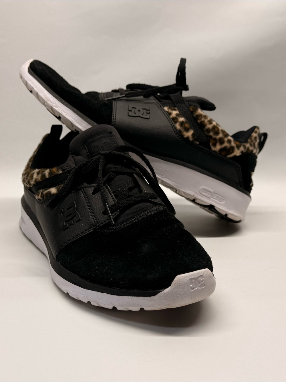 DC Women’s Black Sneakers with Leopard Accent